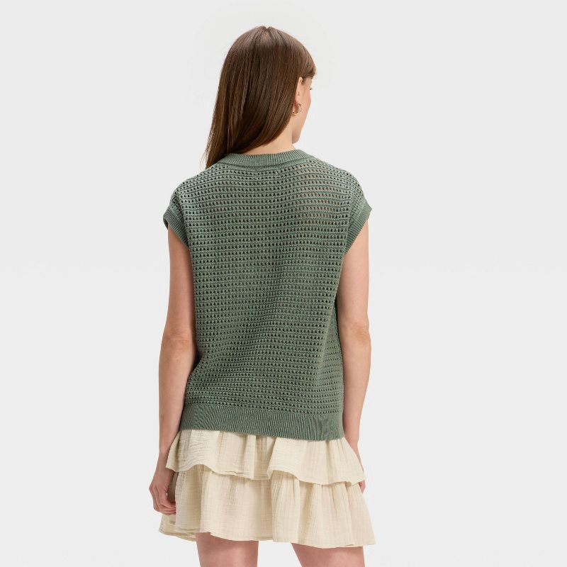 slide 2 of 3, Women's Pointelle Sweater Vest - Universal Thread™ Green XS, 1 ct