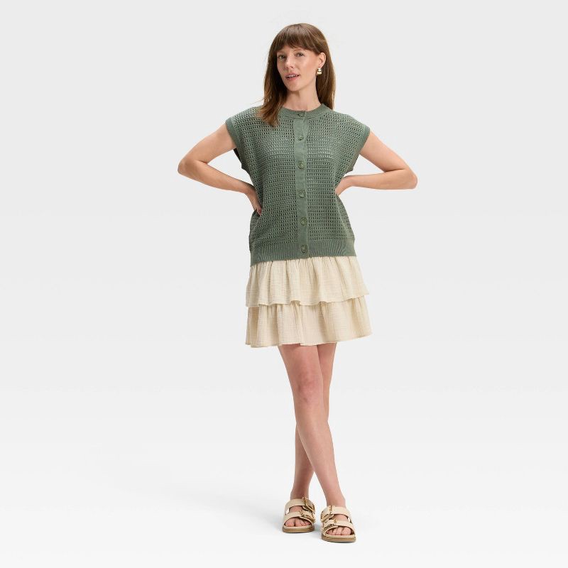 slide 3 of 3, Women's Pointelle Sweater Vest - Universal Thread™ Green XS, 1 ct