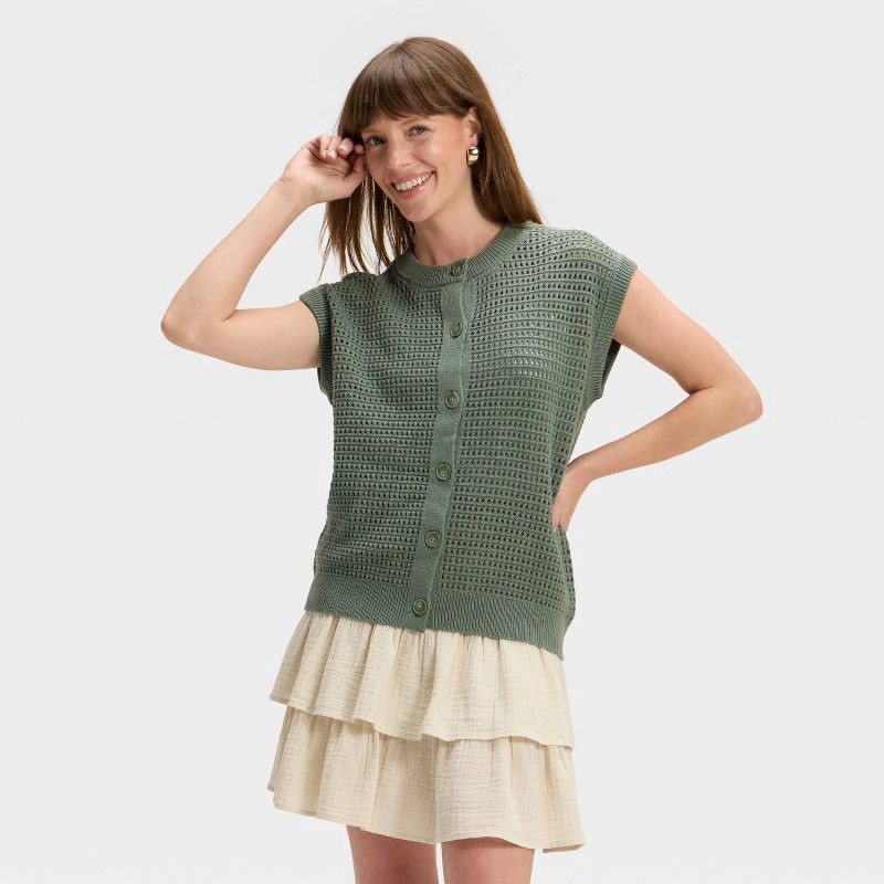 slide 1 of 3, Women's Pointelle Sweater Vest - Universal Thread™ Green XS, 1 ct