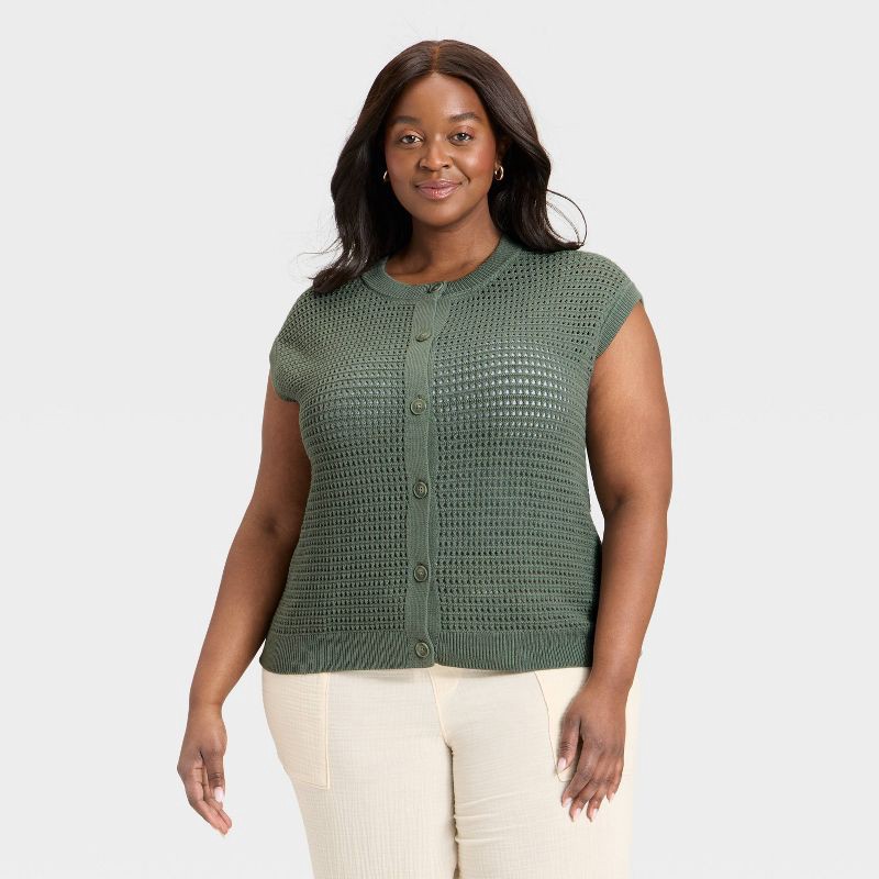 slide 1 of 3, Women's Pointelle Sweater Vest - Universal Thread™ Green XXL, 1 ct