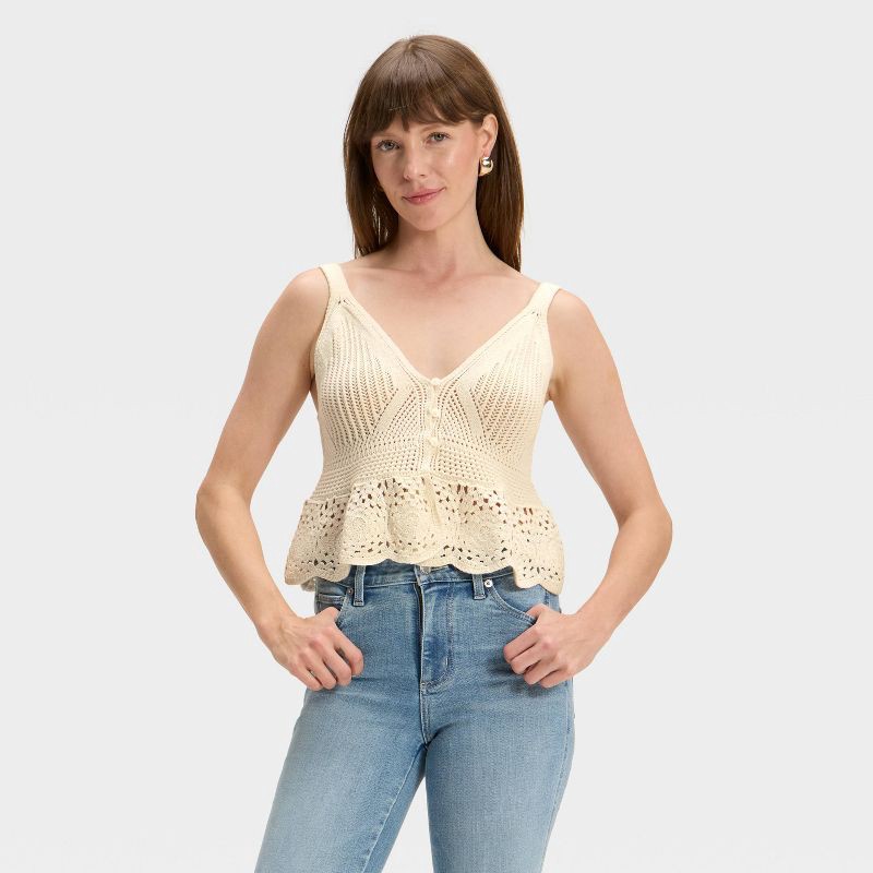slide 1 of 3, Women's Pointelle Sweater Tank Top - Universal Thread™ Cream XS, 1 ct