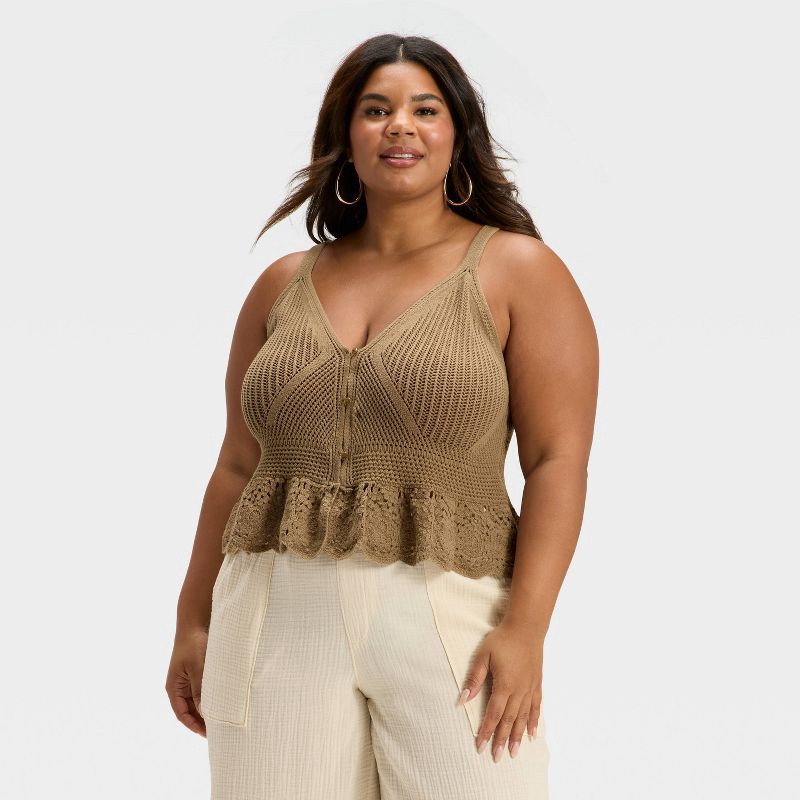 slide 1 of 3, Women's Pointelle Sweater Tank Top - Universal Thread™ Brown XXL, 1 ct