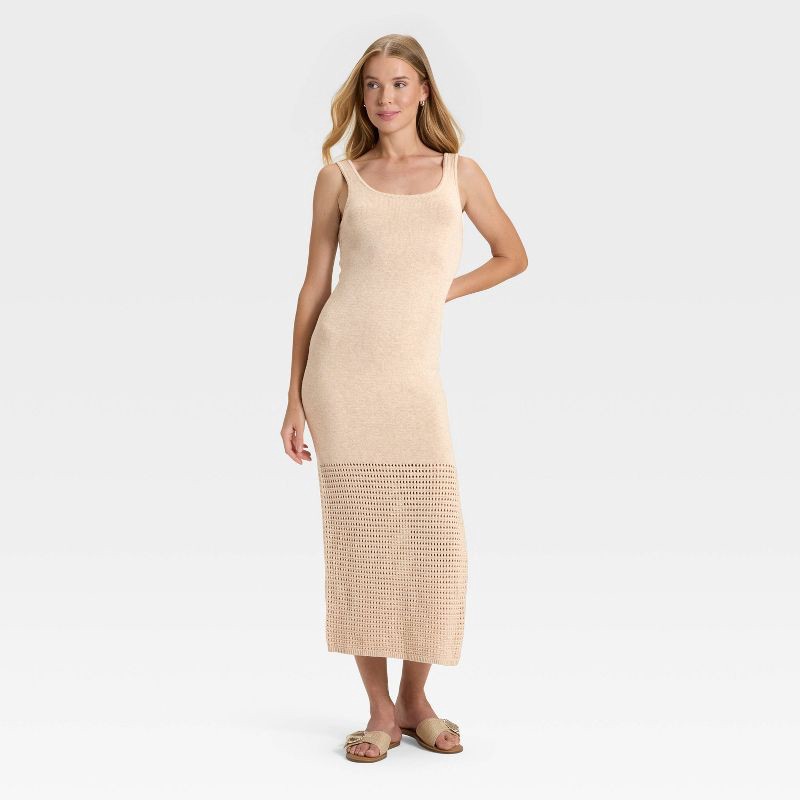 slide 1 of 3, Women's Midi Sweater Dress - Universal Thread™ Tan XL, 1 ct