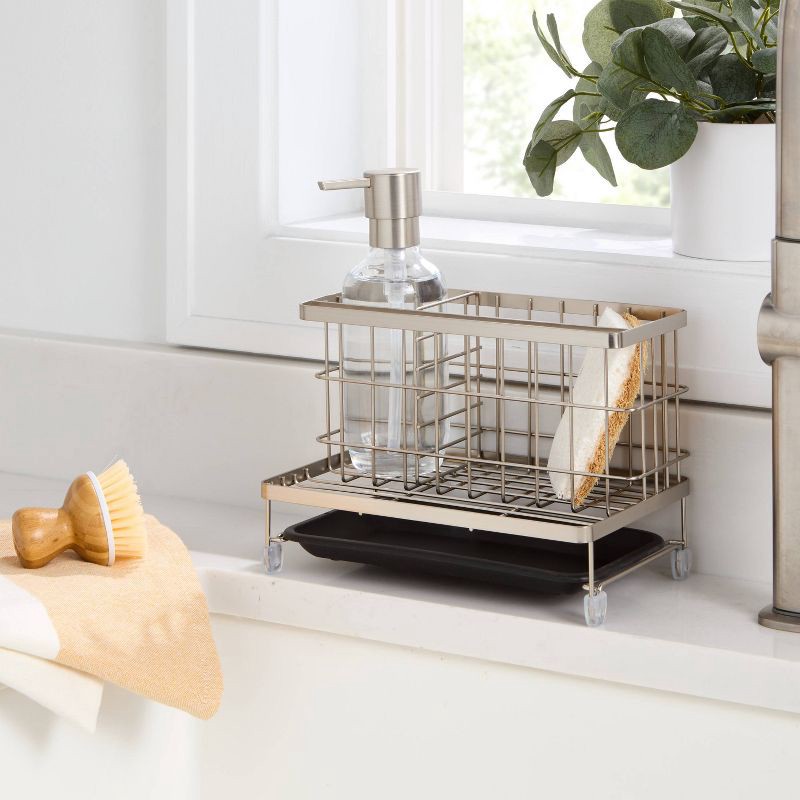 slide 2 of 3, Top of Kitchen Sink Sponge Brush and Caddy Organizer Silver - Brightroom™, 1 ct