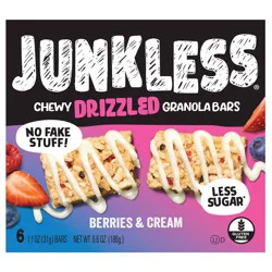 JUNKLESS Drizzled Berries & Cream Chewy Granola Bars - 6.6oz