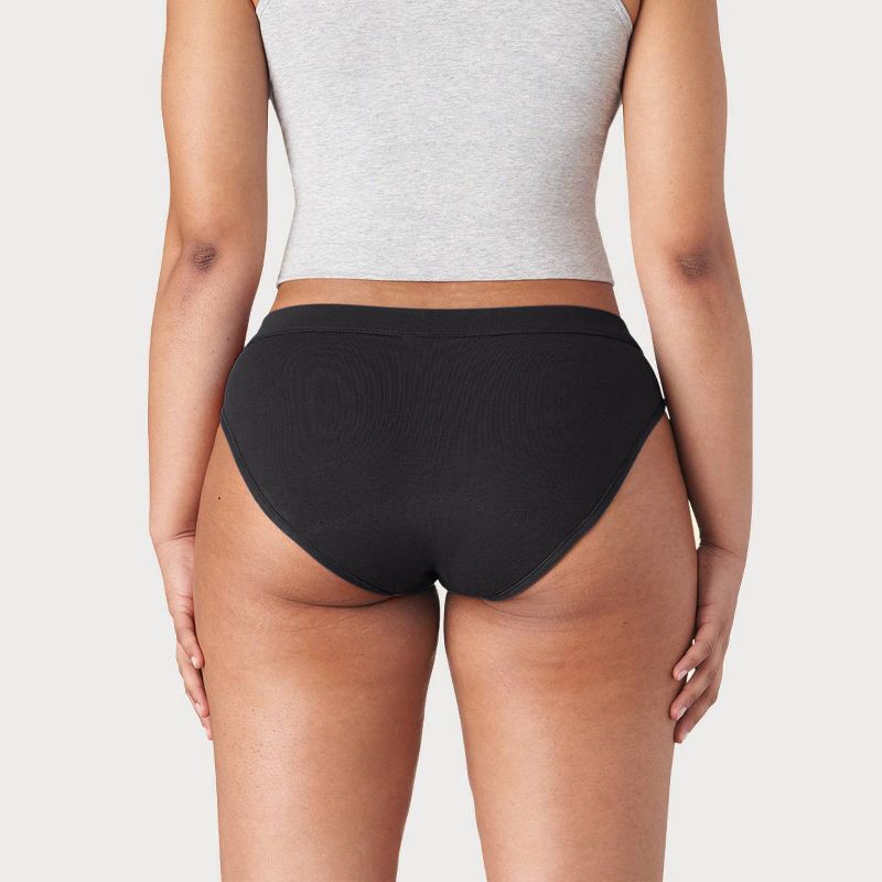 slide 3 of 8, Thinx Super Absorbency Bikini - Black S: Mid Rise, Full Waistband Elastic, Knit Fabric, Machine Washable, Tumble Dry, 1 ct