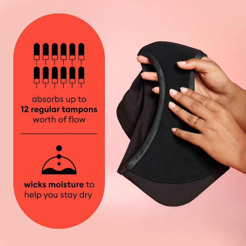 slide 5 of 8, Thinx Super Absorbency Bikini - Black M: Mid Rise, Knit, Opaque, Full Waistband Elastic, 1 ct