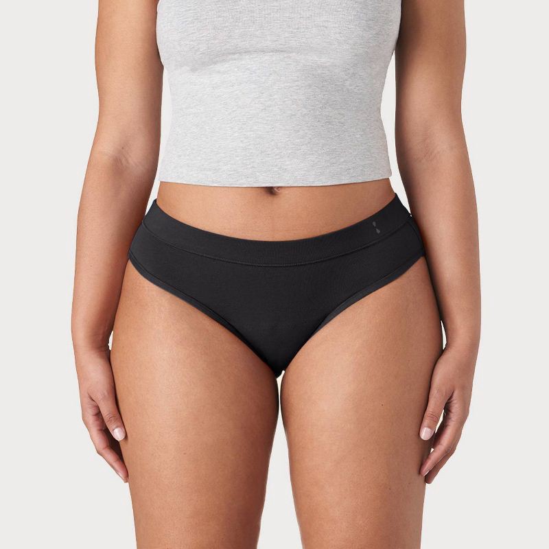 slide 1 of 8, Thinx Super Absorbency Bikini - Black M: Mid Rise, Knit, Opaque, Full Waistband Elastic, 1 ct