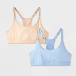 Girls' 2pk Soft Cup Bralette - Cat & Jack™ Beige/Blue M