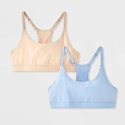 Girls' 2pk Soft Cup Bralette - Cat & Jack™ Beige/Blue L