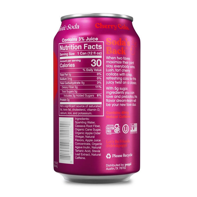 slide 2 of 4, poppi Cherry Cola Prebiotic Soda - 12 fl oz Can, 12 fl oz