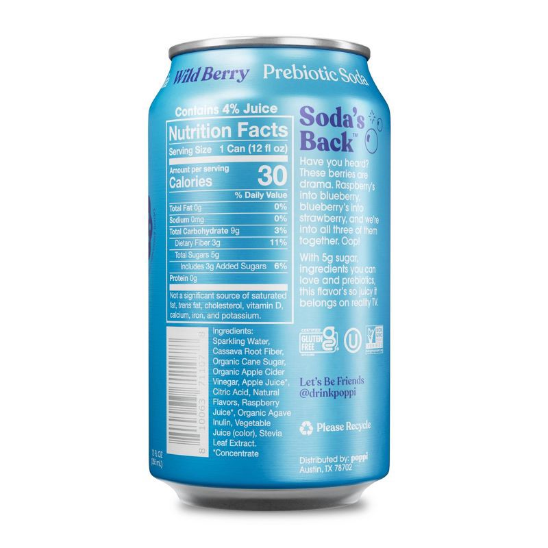 slide 2 of 4, poppi Wild Berry Prebiotic Soda - 12 fl oz Can, 12 fl oz