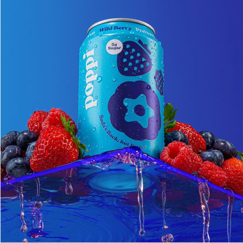 slide 4 of 4, poppi Wild Berry Prebiotic Soda - 12 fl oz Can, 12 fl oz