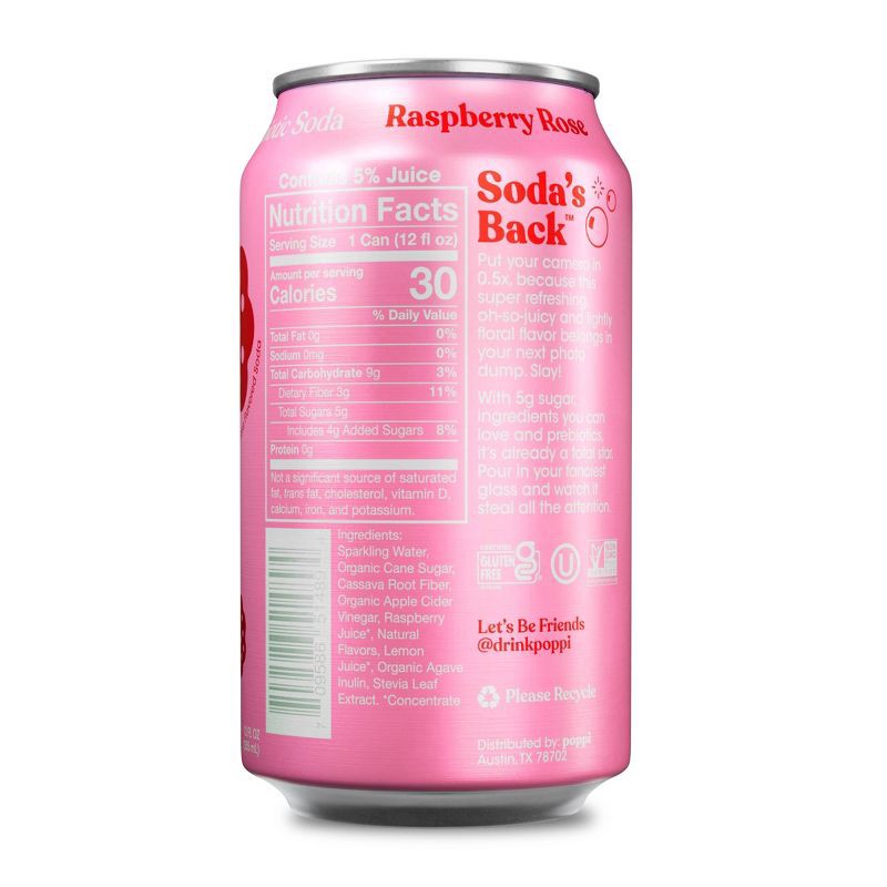 slide 2 of 4, poppi Raspberry Rose Prebiotic Soda - 12 fl oz Can, 12 fl oz