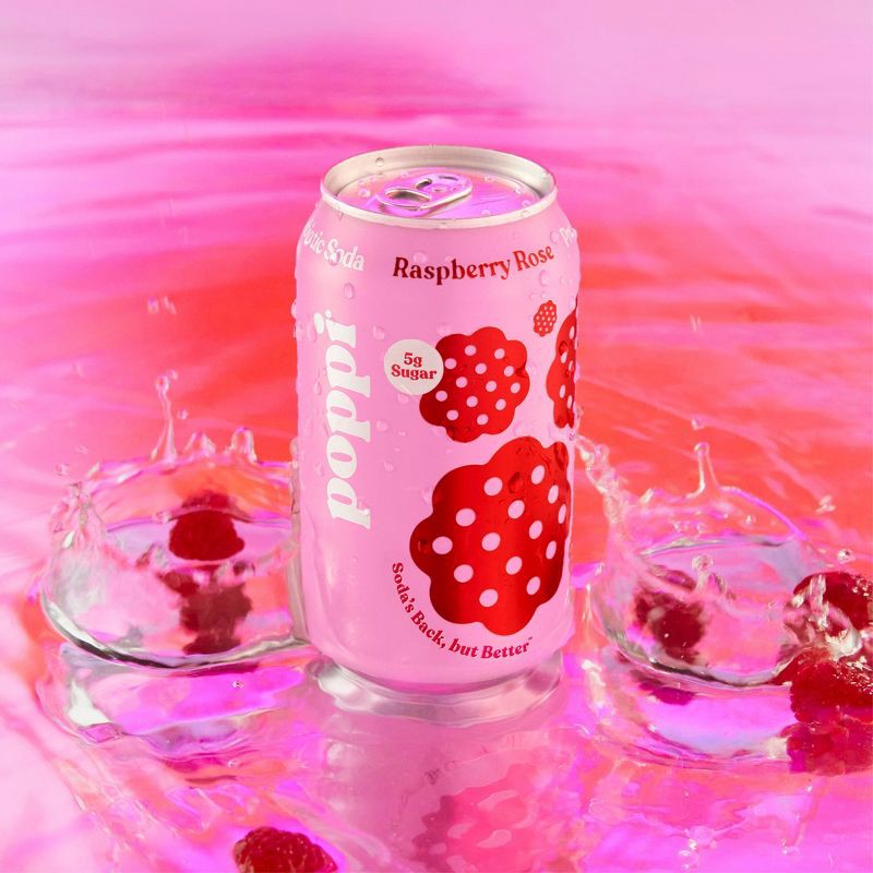 slide 4 of 4, poppi Raspberry Rose Prebiotic Soda - 12 fl oz Can, 12 fl oz
