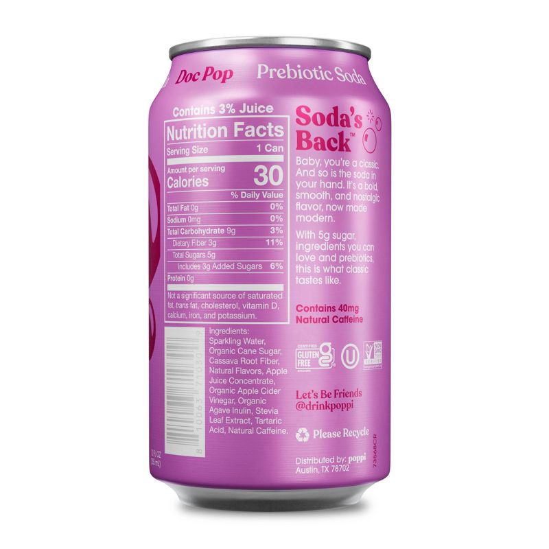 slide 2 of 4, poppi Doc Pop Prebiotic Soda - 12 fl oz Can, 12 fl oz
