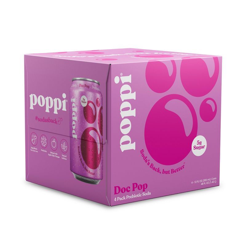 slide 1 of 4, Poppi Doc Pop Prebiotic Soda - 4pk/12 fl oz Cans, 4 ct; 12 fl oz