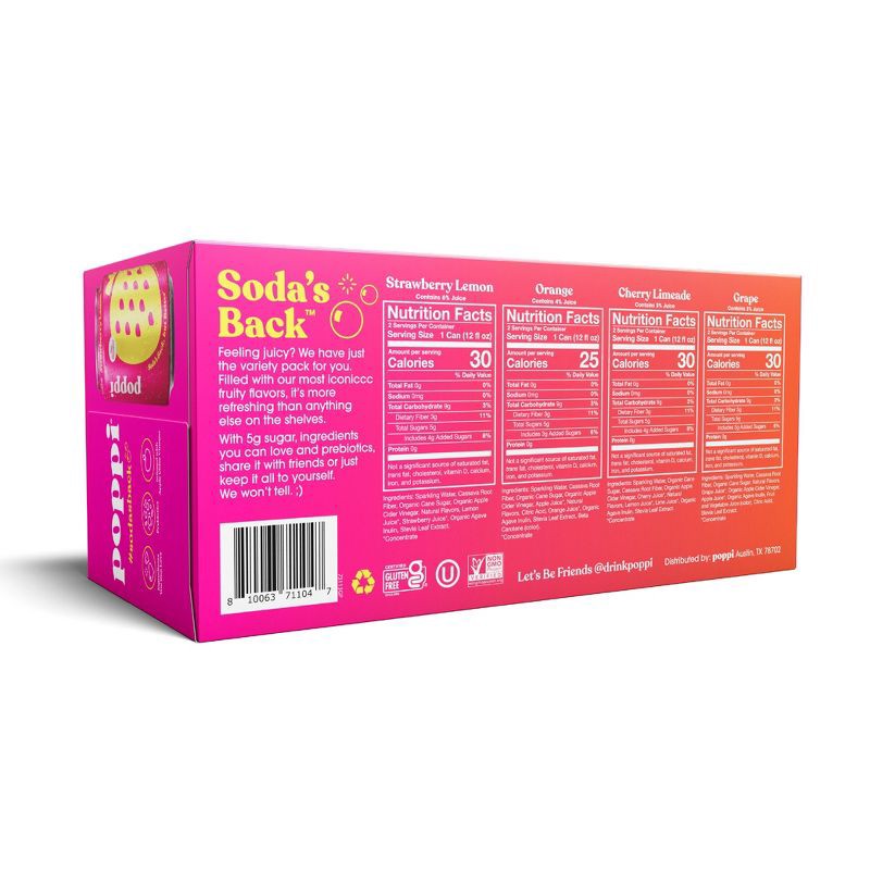 slide 2 of 4, poppi Soda Essentials Variety Prebiotic Soda - 8Pk/12oz Cans, 8 ct; 12 oz