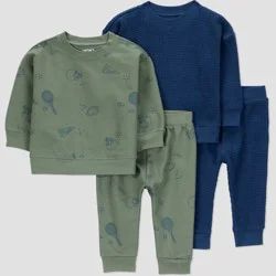 Carter's Just One You® Baby Boys' 4pc "Sports" Top & Bottom Set - Navy Blue/Green 3M
