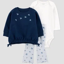 Carter's Just One You® Baby Girls' 3pc Floral Top & Bottom Set - Blue/Black 9M