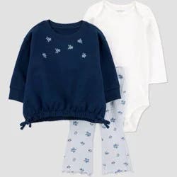 Carter's Just One You® Baby Girls' 3pc Floral Top & Bottom Set - Blue/Black 9M