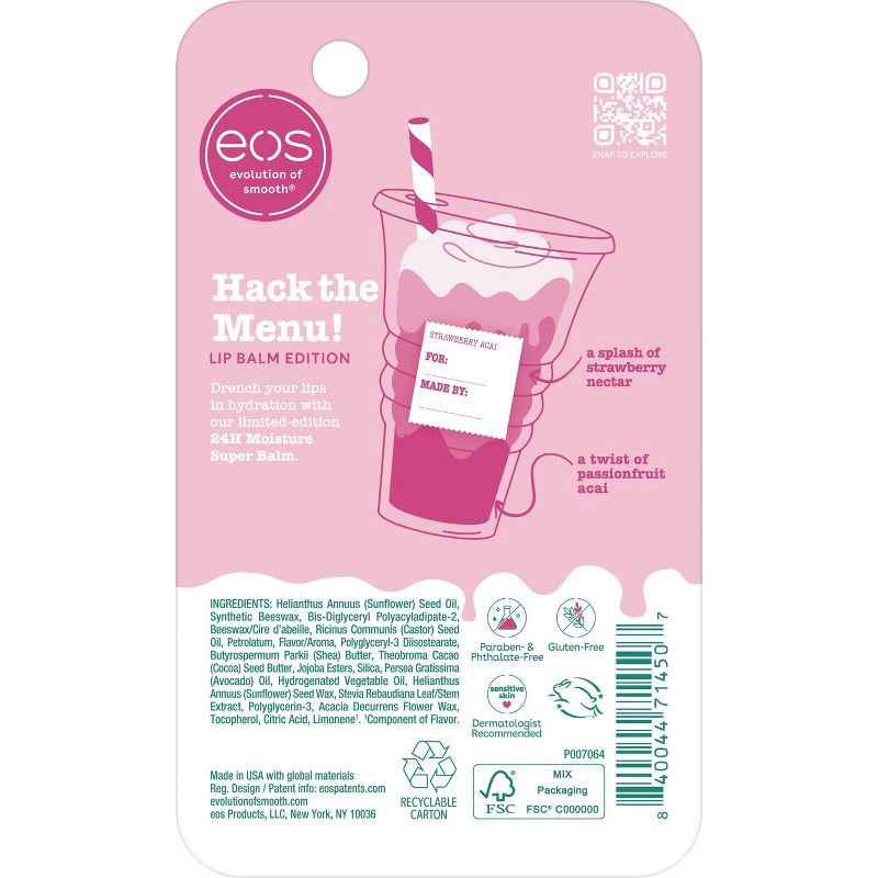 slide 6 of 6, eos Limited Edition Lip Balm 24H Moisture Super Balm - Strawberry Acai - 0.35 fl oz, 0.35 oz