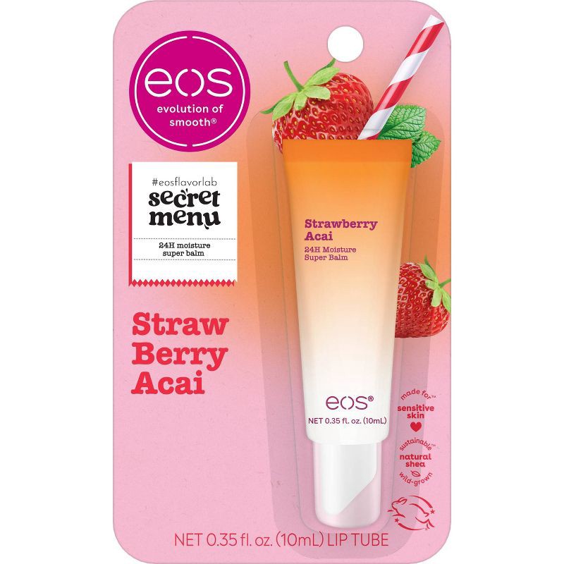 slide 1 of 6, eos Limited Edition Lip Balm 24H Moisture Super Balm - Strawberry Acai - 0.35 fl oz, 0.35 oz