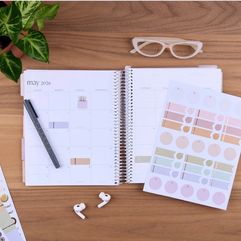 slide 2 of 9, erin condren Coiled 12 Months January December 2026 Life Planner 7"x9" Earthy Geometric Waves, 1 ct