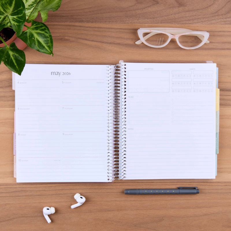 slide 4 of 9, erin condren Coiled 12 Months January December 2026 Life Planner 7"x9" Earthy Geometric Waves, 1 ct