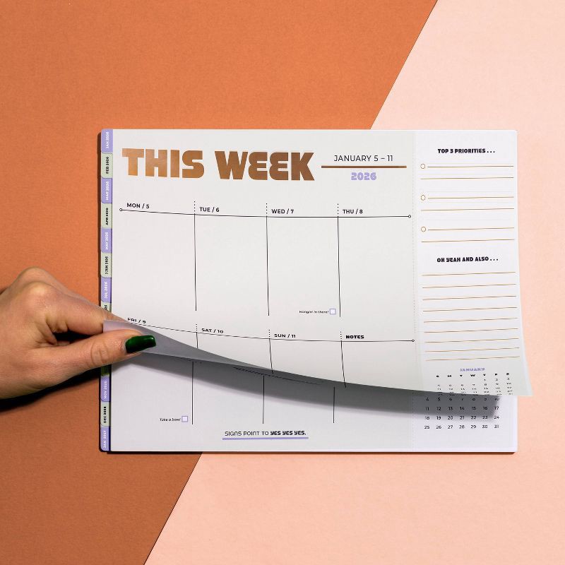 slide 4 of 6, Knock Knock 11"x8.5" 2026-2027 Weekly Desktop Calendar This Week, 1 ct