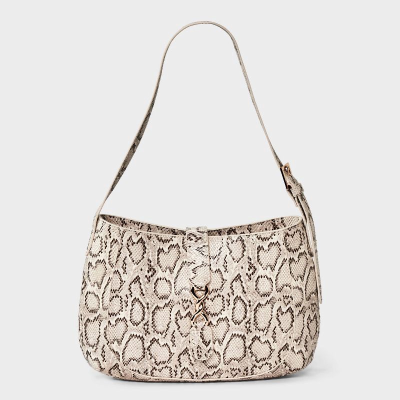 slide 1 of 5, Snake Print Belted Shoulder Handbag - A New Day™ Brown/Beige, 1 ct