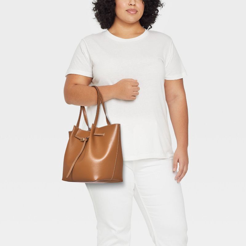 slide 2 of 5, Belted Pinched Handle Tote Handbag - A New Day™ Brown, 1 ct