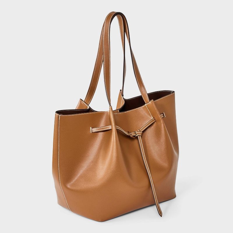 slide 3 of 5, Belted Pinched Handle Tote Handbag - A New Day™ Brown, 1 ct