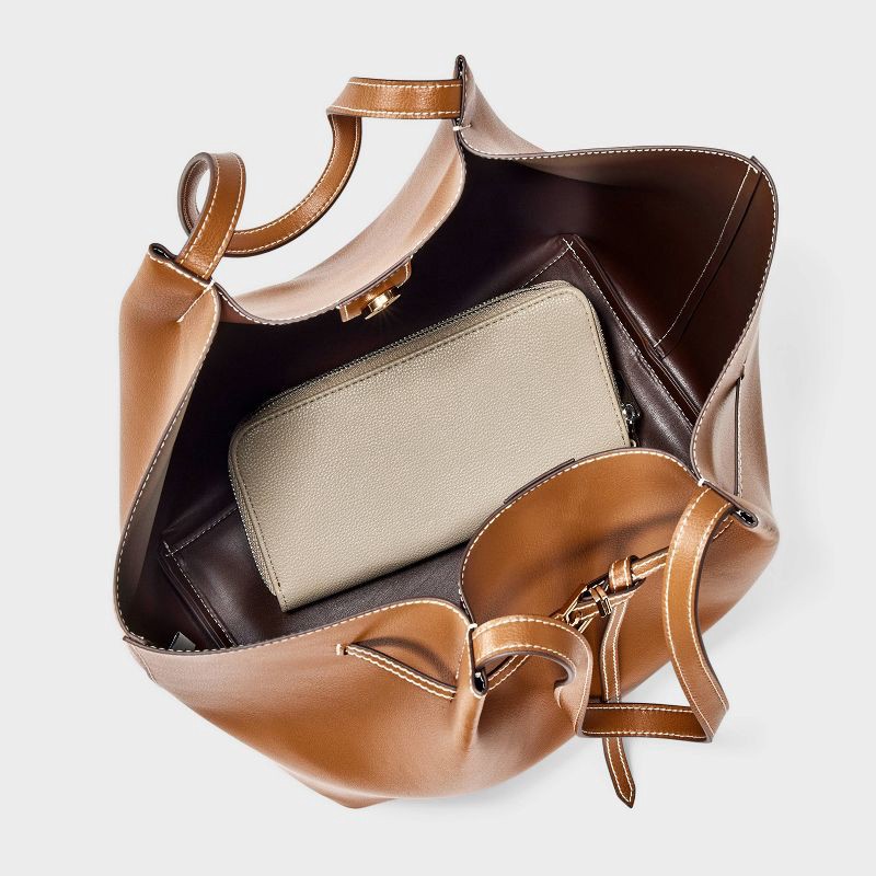 slide 4 of 5, Belted Pinched Handle Tote Handbag - A New Day™ Brown, 1 ct
