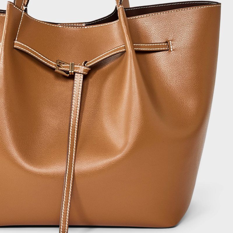 slide 5 of 5, Belted Pinched Handle Tote Handbag - A New Day™ Brown, 1 ct