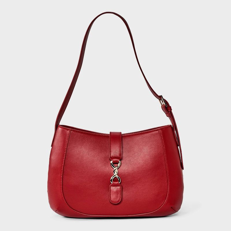 slide 1 of 5, Belted Shoulder Handbag - A New Day™ Red, 1 ct