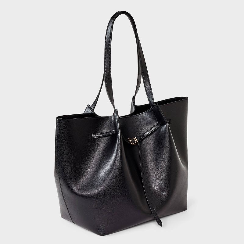 slide 3 of 5, Belted Pinched Handle Tote Handbag - A New Day™ Black, 1 ct