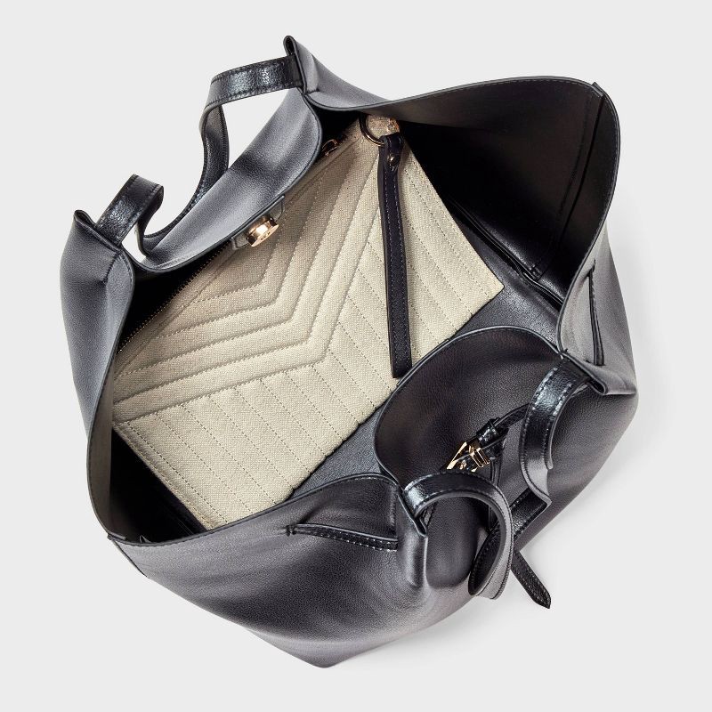 slide 4 of 5, Belted Pinched Handle Tote Handbag - A New Day™ Black, 1 ct