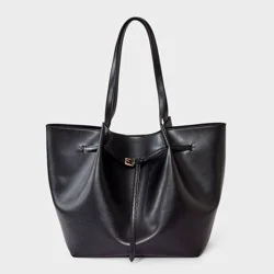 Belted Pinched Handle Tote Handbag - A New Day™ Black