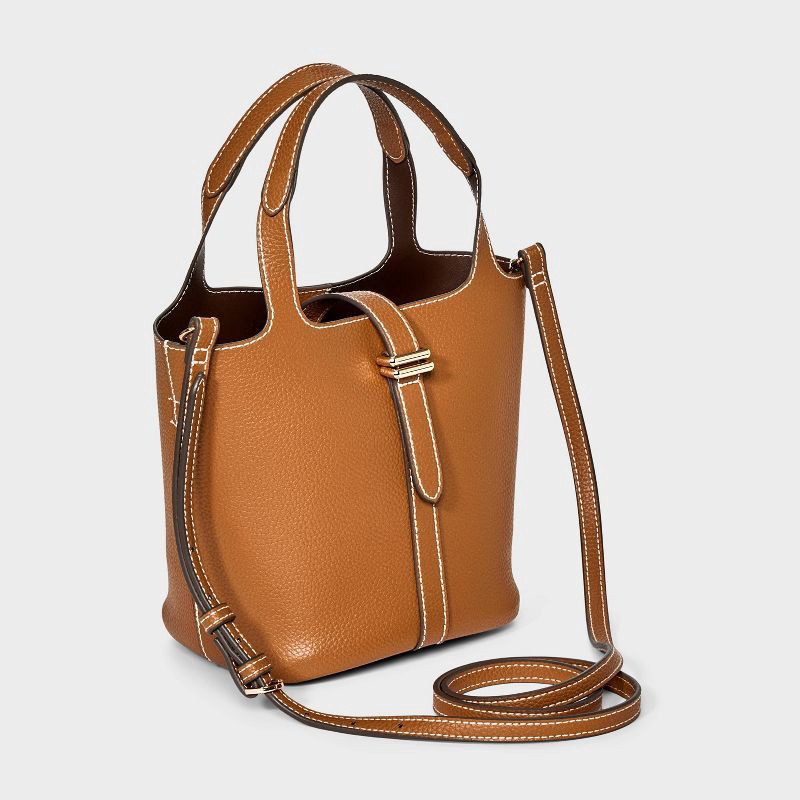 slide 3 of 5, Mini Tulip Tote Handbag with Crossbody Strap - A New Day™ Brown, 1 ct