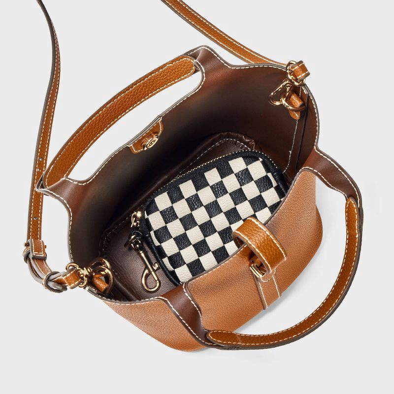 slide 4 of 5, Mini Tulip Tote Handbag with Crossbody Strap - A New Day™ Brown, 1 ct