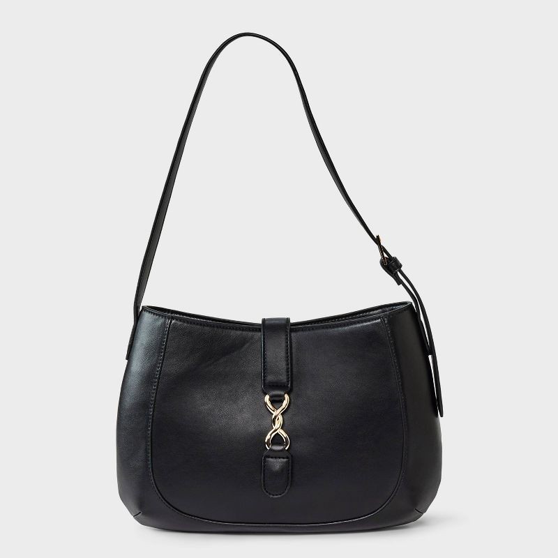 slide 1 of 5, Belted Shoulder Handbag - A New Day™ Black, 1 ct