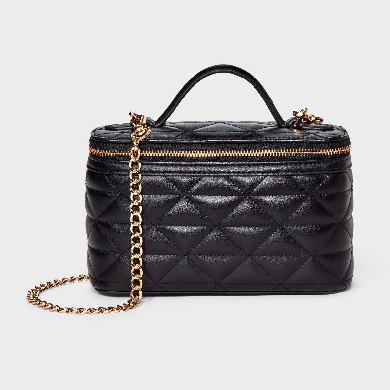 slide 1 of 5, Quilted Vanity Crossbody Bag - A New Day™ Black, 1 ct