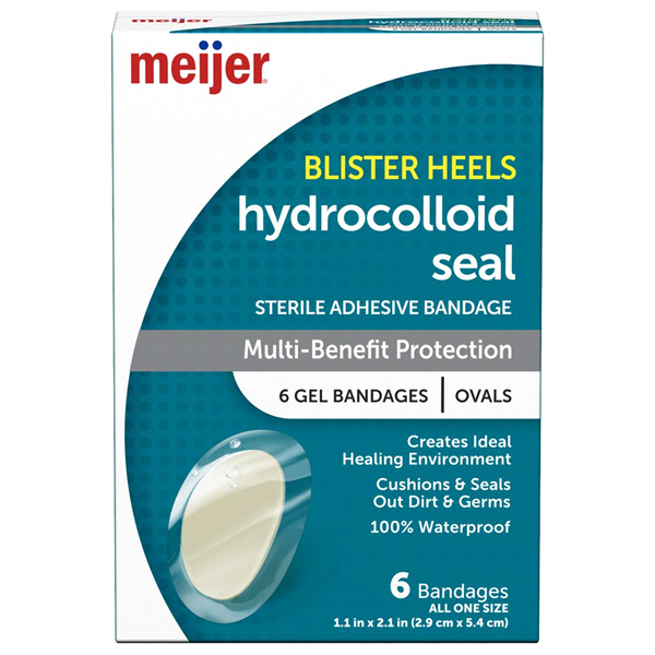 slide 1 of 1, Meijer Hydrocolloid Seal Bandage Blister Heels, 6 ct