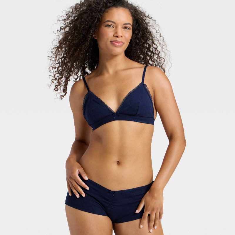slide 3 of 5, Women's Pointelle Triangle Bralette - Wild Fable™ Dark Blue M, 1 ct