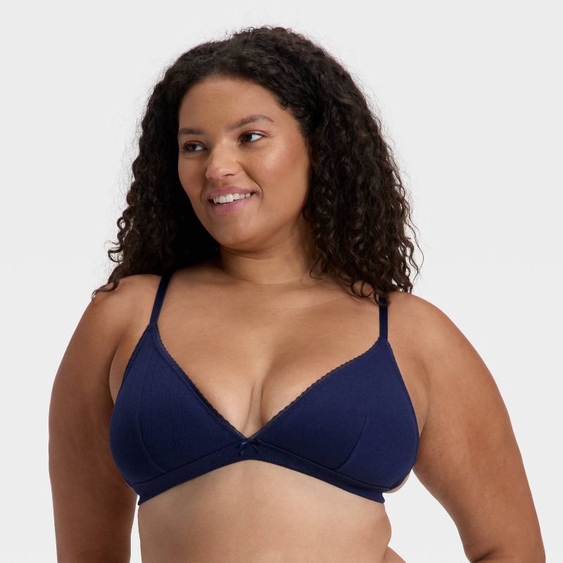slide 4 of 5, Women's Pointelle Triangle Bralette - Wild Fable™ Dark Blue M, 1 ct