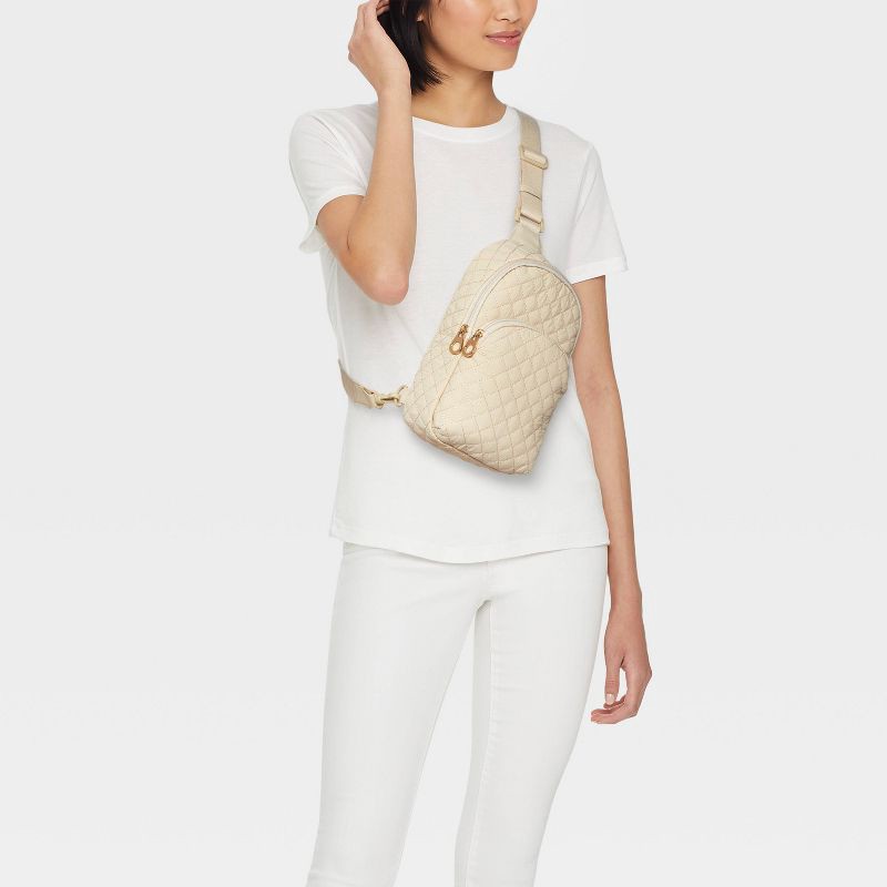 slide 2 of 6, Quilted Sling Crossbody Bag - Universal Thread™ Beige, 1 ct