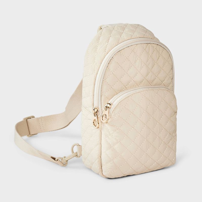 slide 3 of 6, Quilted Sling Crossbody Bag - Universal Thread™ Beige, 1 ct