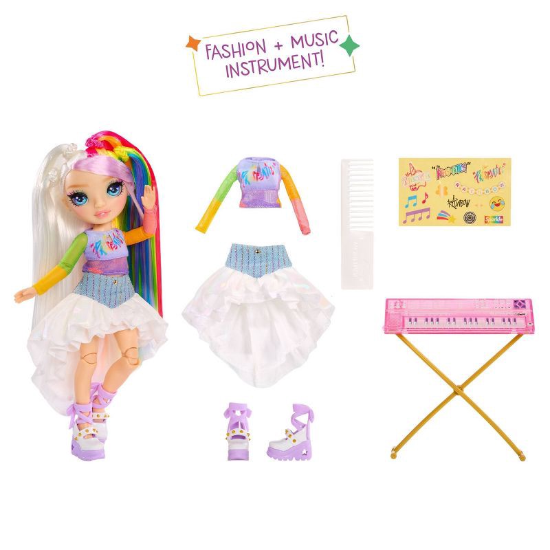 slide 2 of 8, Rainbow High Jr High Rock Band - Amaya, Rainbow 9" Fashion Doll with Keyboard and Stickers, 1 ct