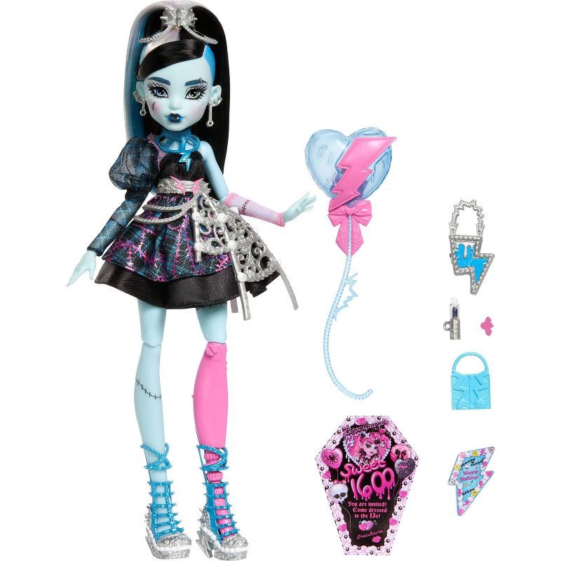 slide 5 of 6, Monster High Scary Sweet Birthday Frankie Stein Doll in Party Dress with Balloon & Gift, 1 ct